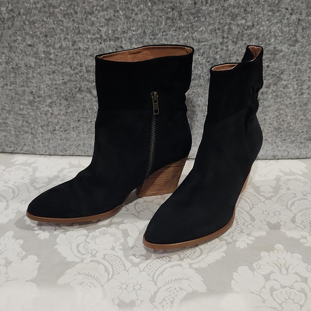 Garnet Hill Black Suede Clara Wedge Boots Size 38